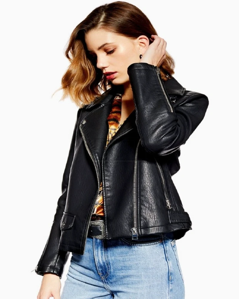 Women Black Modern Biker Jacket - image 3