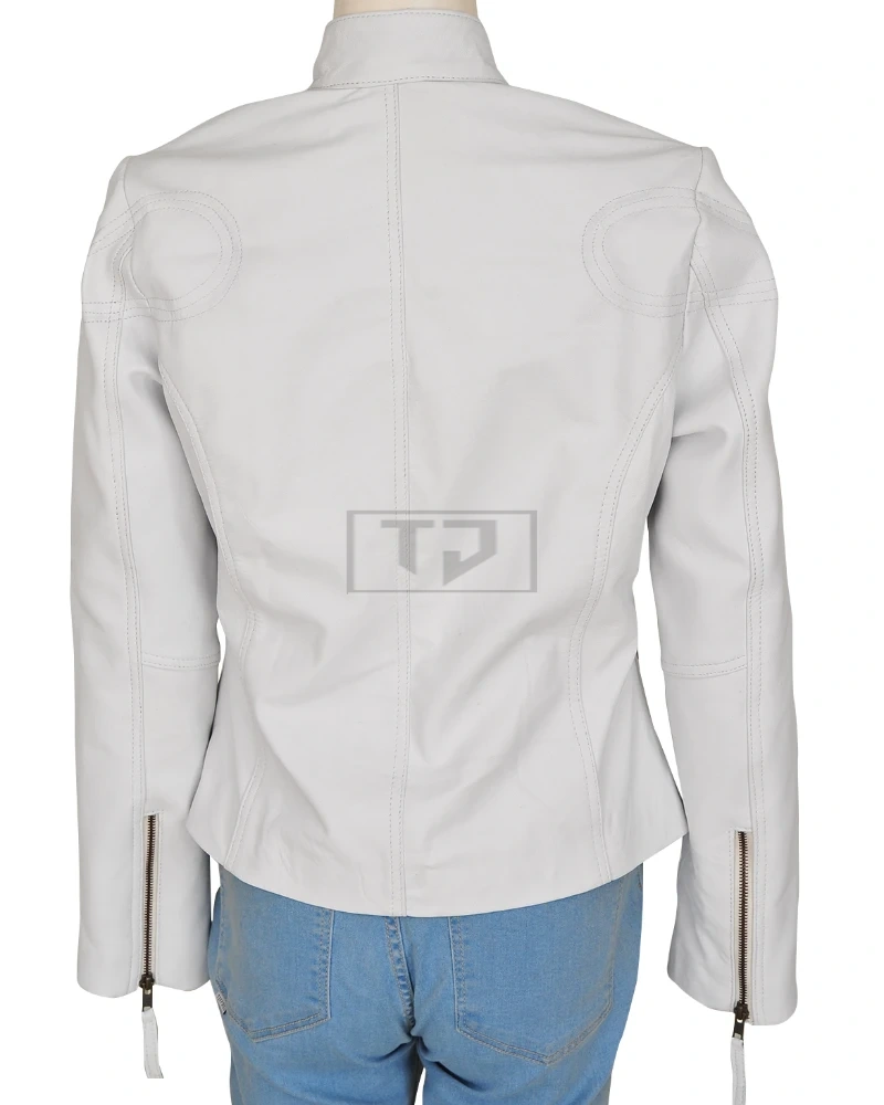 Women White Biker Jacket - image 2