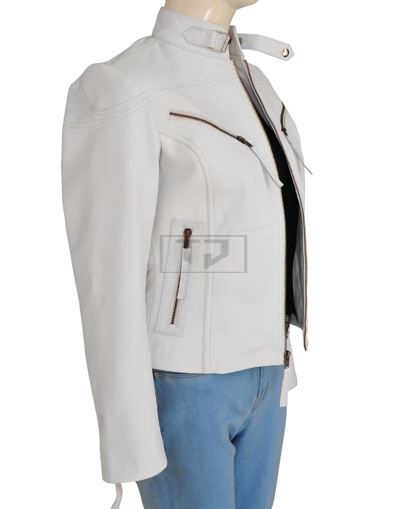 Women White Biker Jacket - image 3