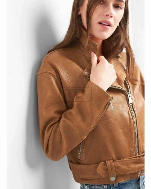 Women Tan Brown Leather Jacket - image 4