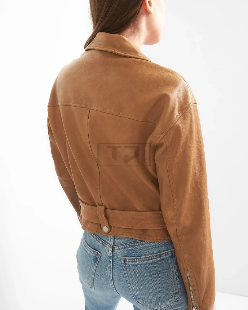 Women Tan Brown Leather Jacket - image 2