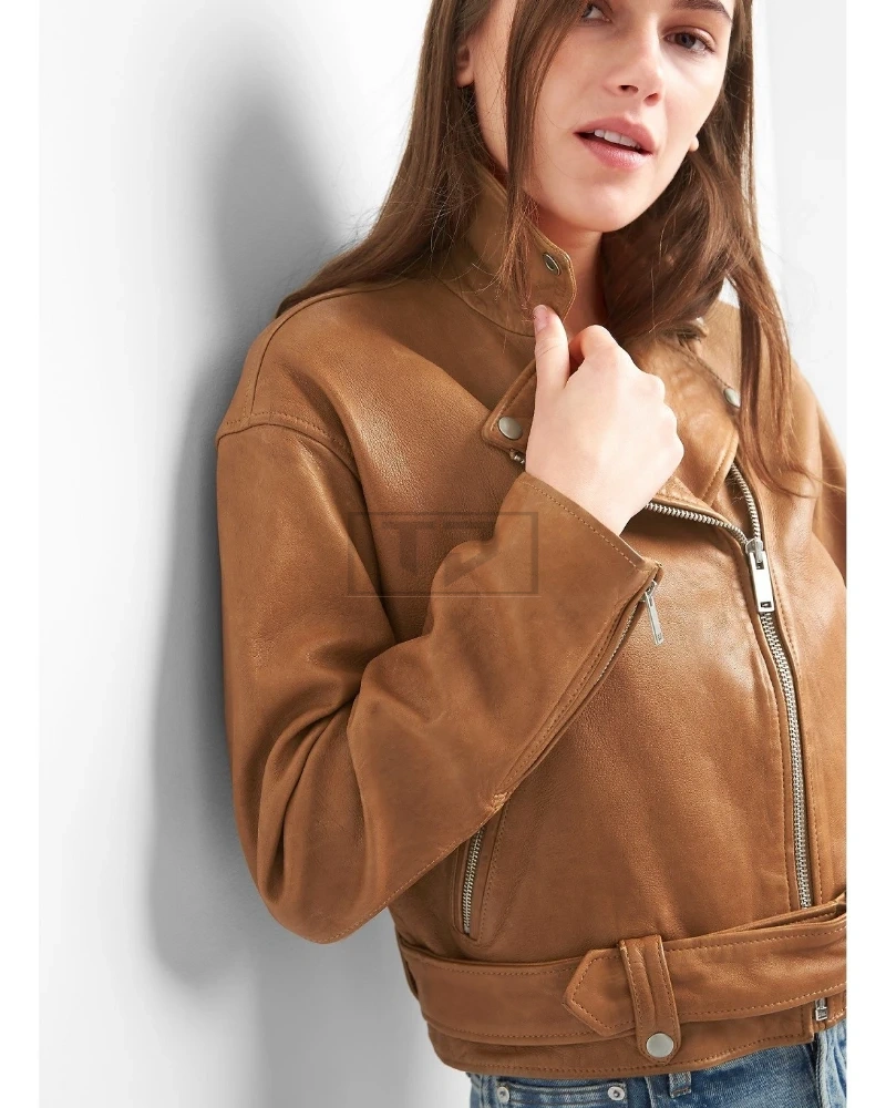 Women Tan Brown Leather Jacket - image 4