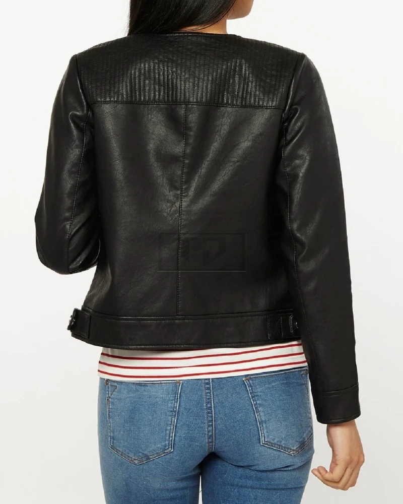 Women Black Slim Fit Leather Jacket - image 2