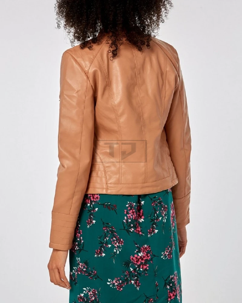 Women Slim Fit Brown Leather Jacket - image 2