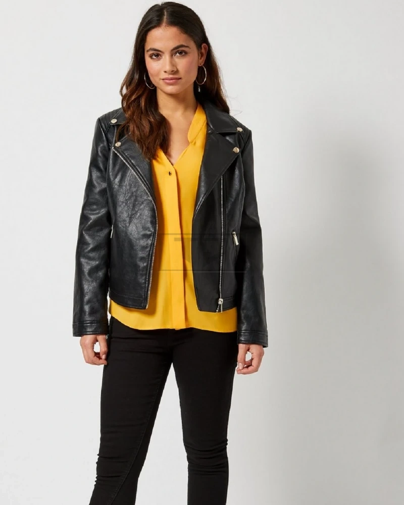 Women Black Rider Leather Jacket - image 1