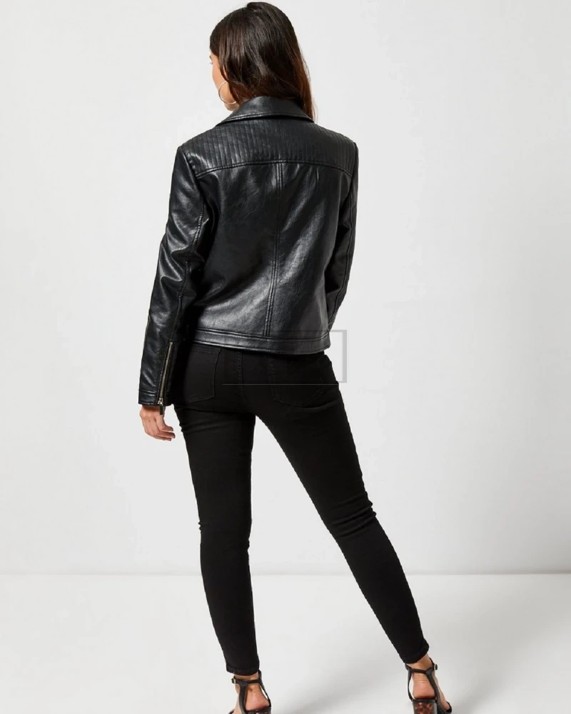 Women Black Rider Leather Jacket - image 2