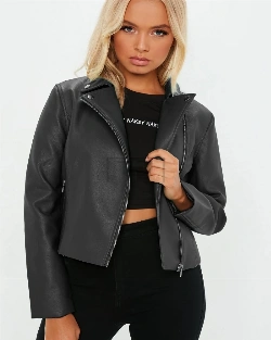 Women Matte Black Biker Leather Jacket - image 3