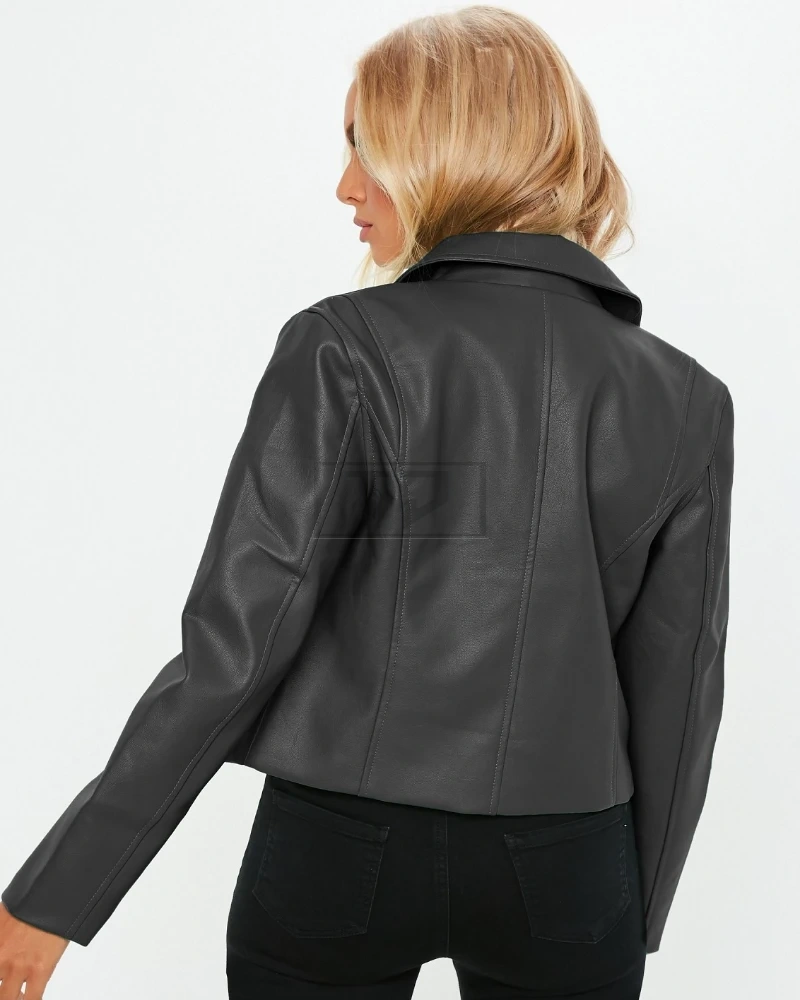 Women Matte Black Biker Leather Jacket - image 2