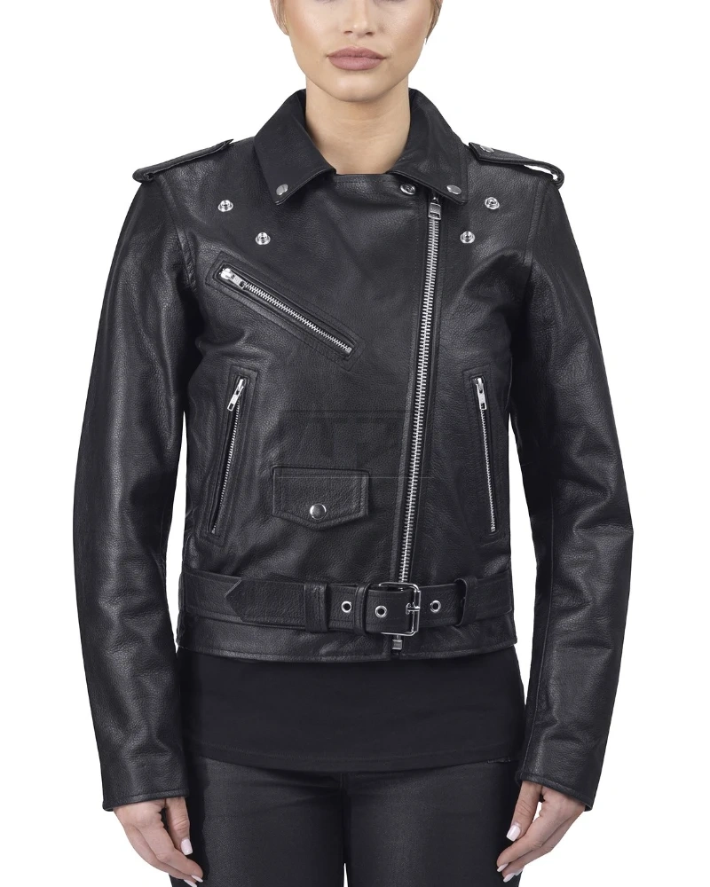 Women Black Motorcycle Jacket - image 1