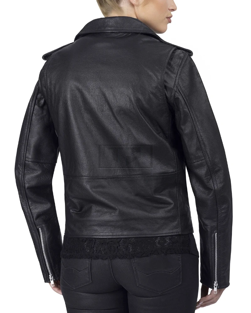 Women Black Motorcycle Jacket - image 2