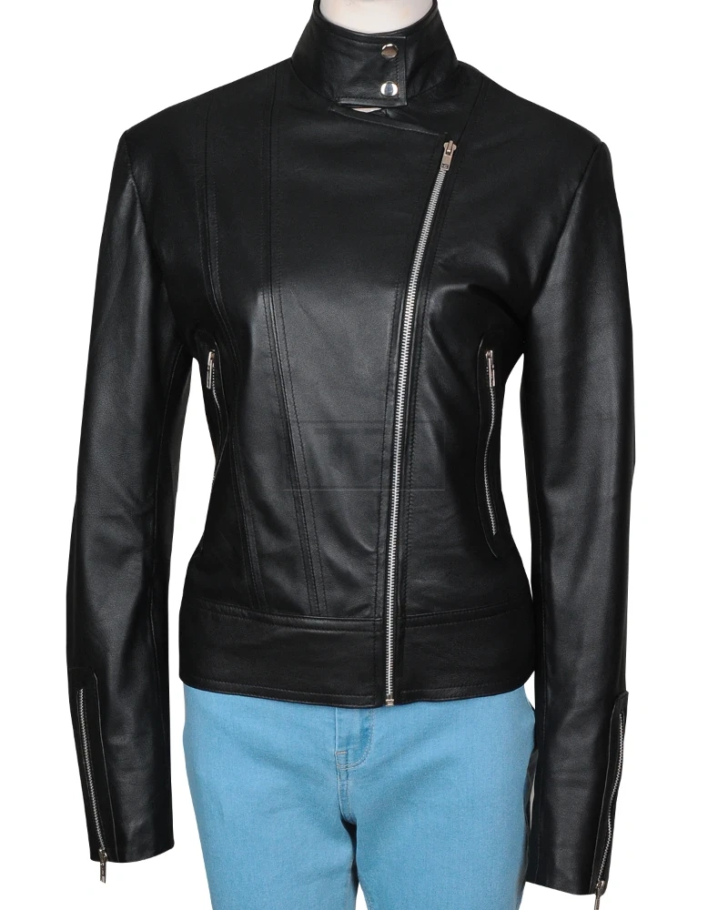 Simple Women Black Leather Jacket - image 3