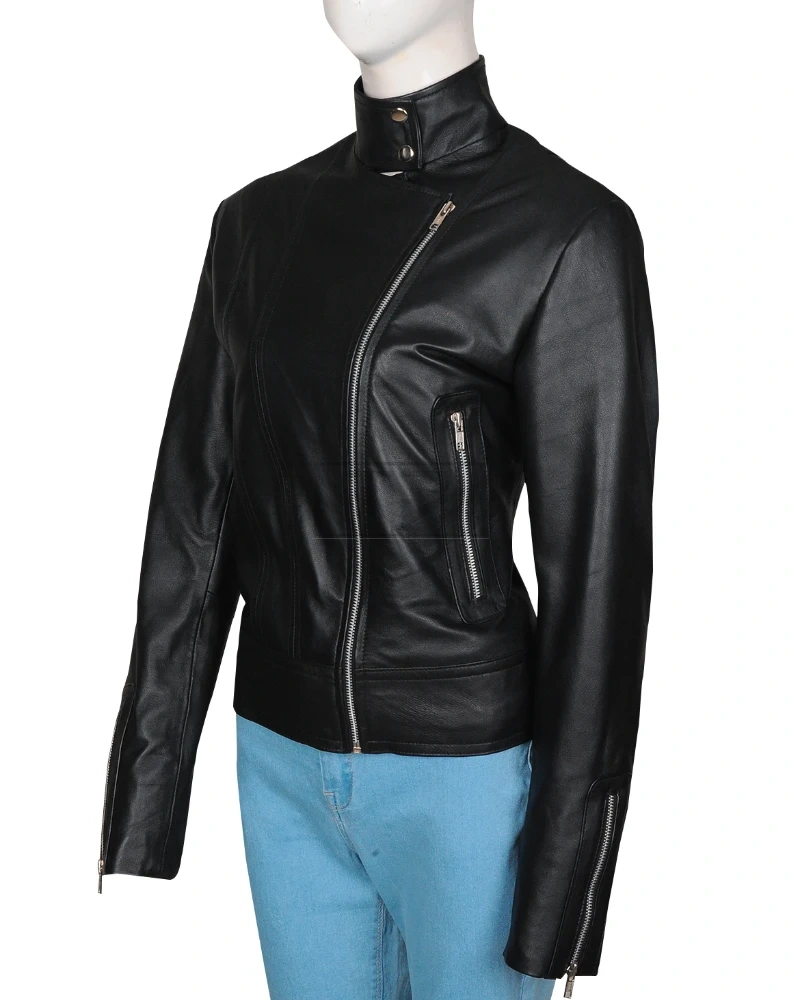 Simple Women Black Leather Jacket - image 4