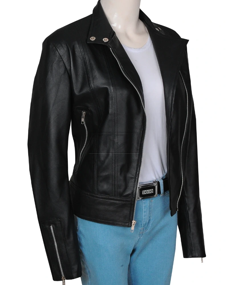 Simple Women Black Leather Jacket - image 5