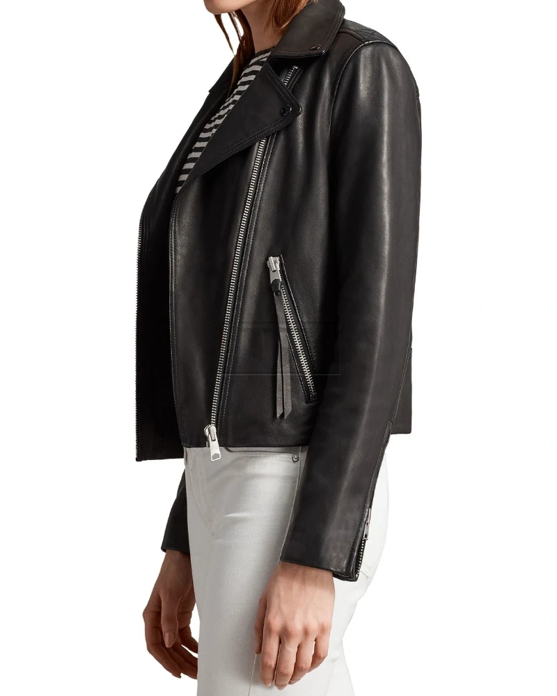 Women Black Moto Leather Jacket - image 4