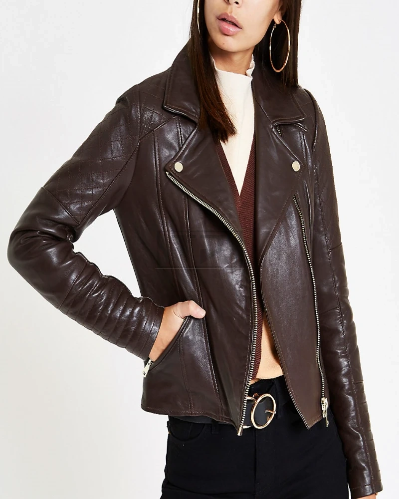 Women Dark Brown Leather Jacket - image 3