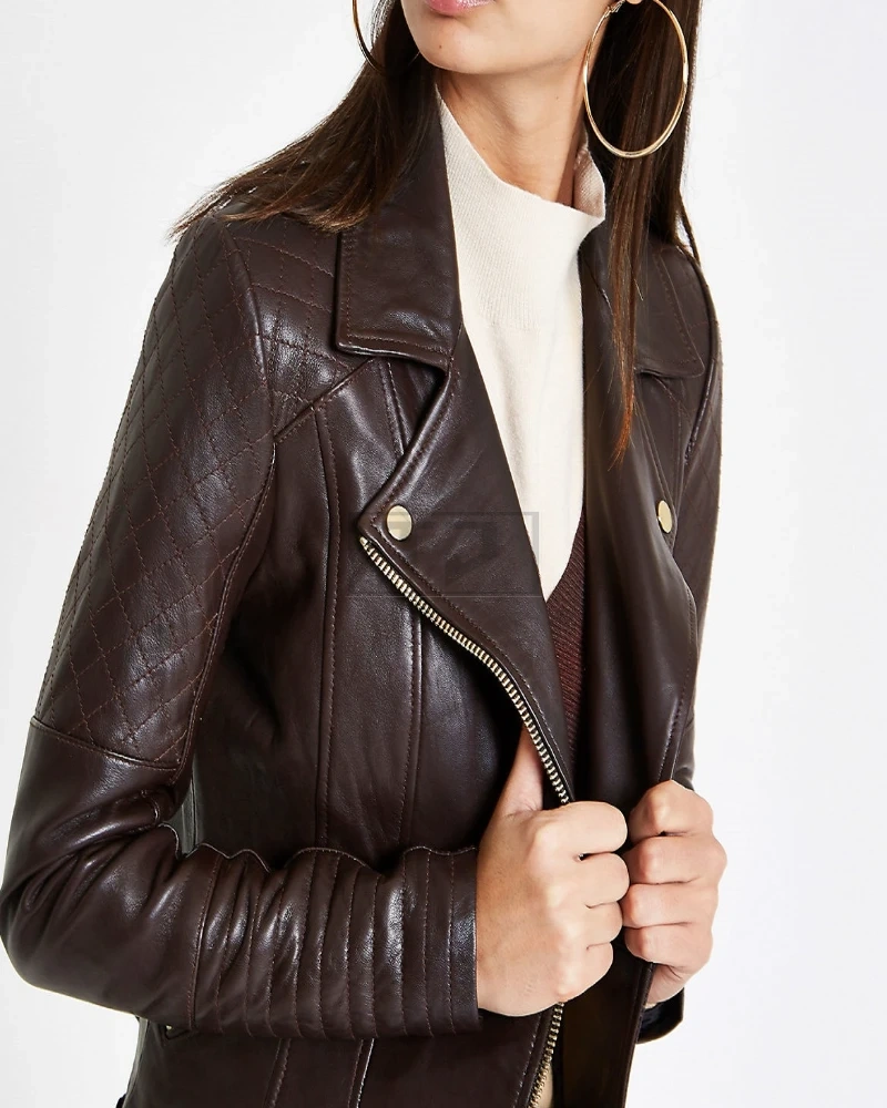 Women Dark Brown Leather Jacket - image 4