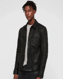 Men Black Causal Leather Jacket - image 3