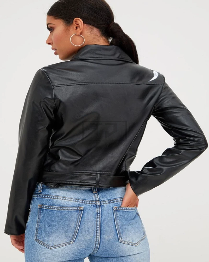 Women Inky Black Biker Jacket - image 2