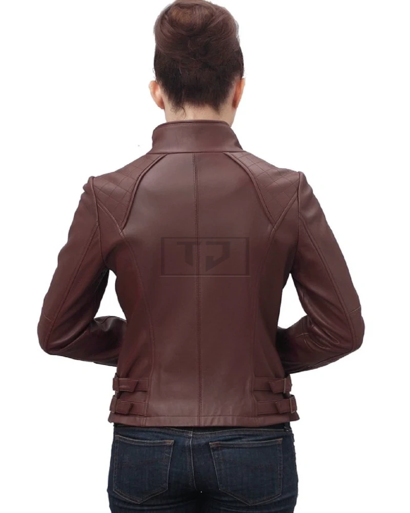 Women Brown Biker Leather Jacket - image 2