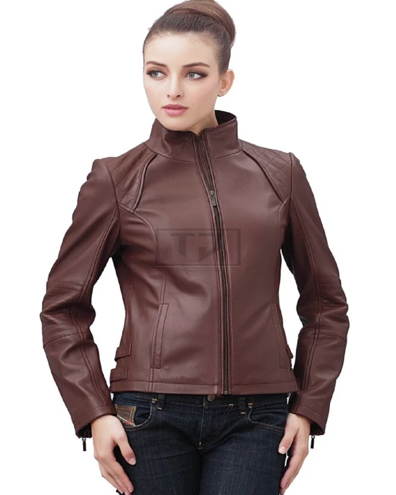 Women Brown Biker Leather Jacket - image 4