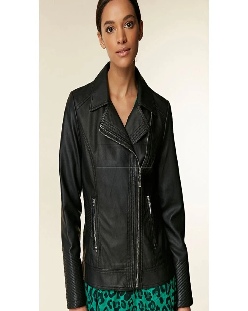 Women Midnight Black Leather Jacket - image 3