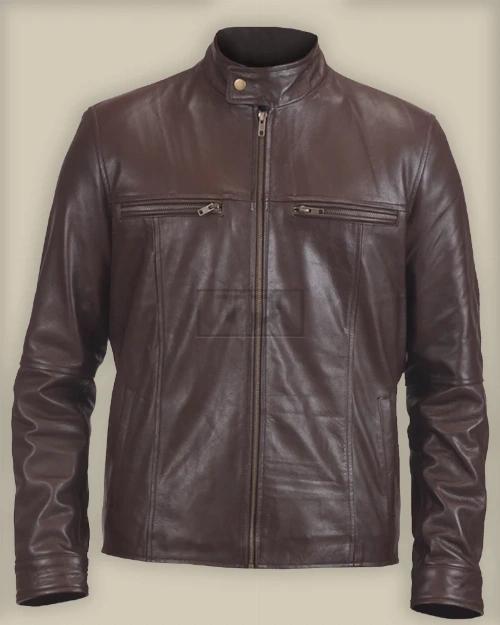 Men Brown Biker Leather Jacket - image 1