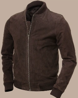 Men Brown Suede Bomber Jacket - image 1