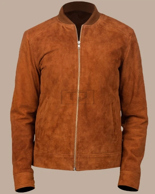 Men Brown Bomber Suede Jacket - image 1