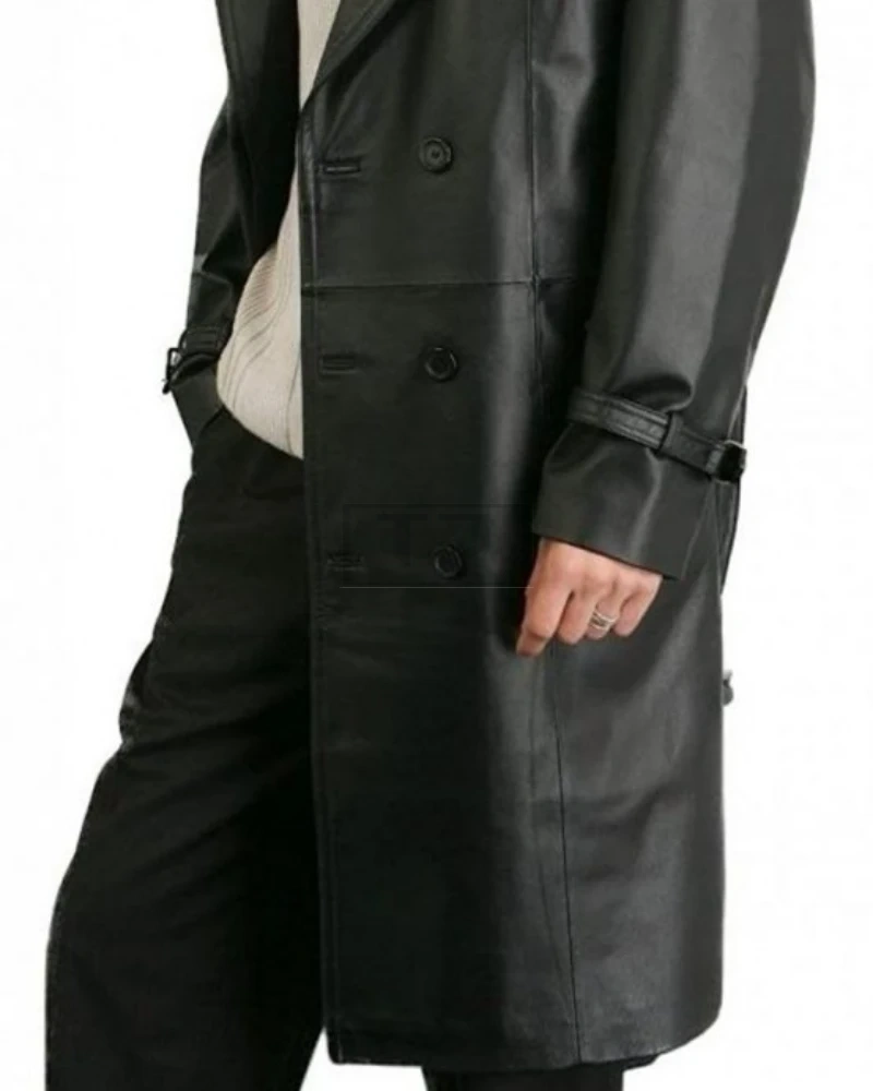 Men Black Faux Leather Overcoat - image 2