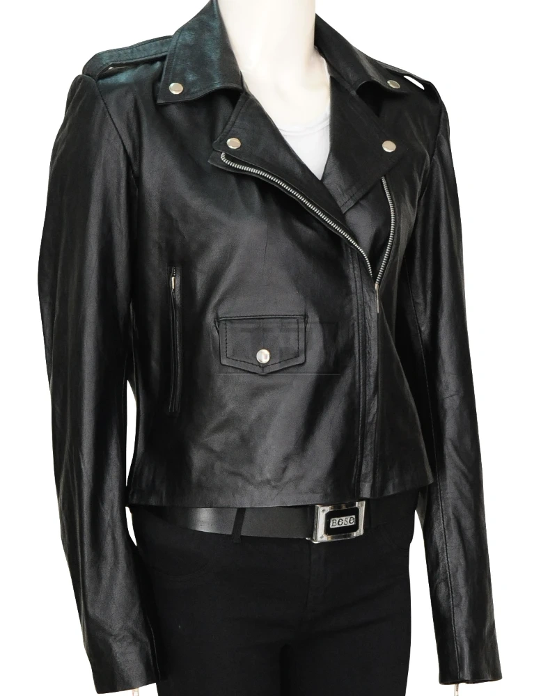 Black Biker Leather Jacket Women - image 3