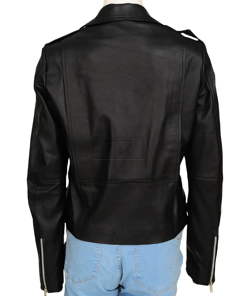 Women Black Biker Jacket - image 2