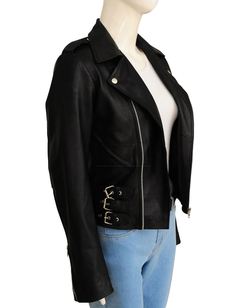 Women Black Biker Jacket - image 3