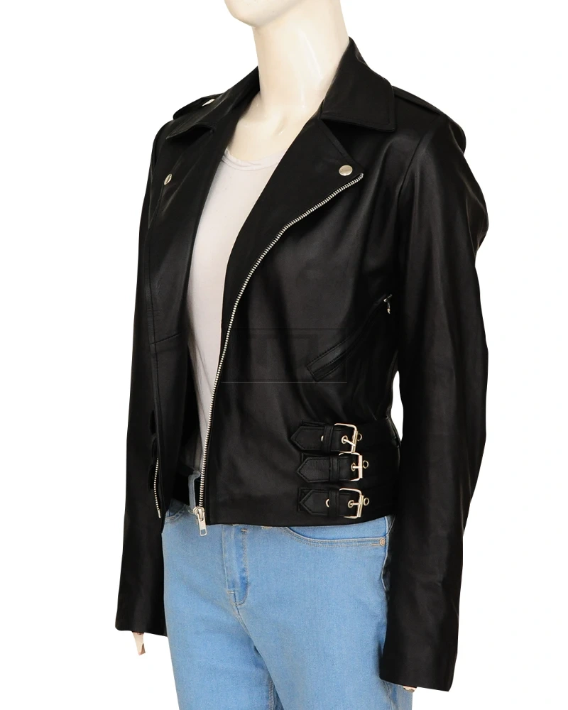 Women Black Biker Jacket - image 4