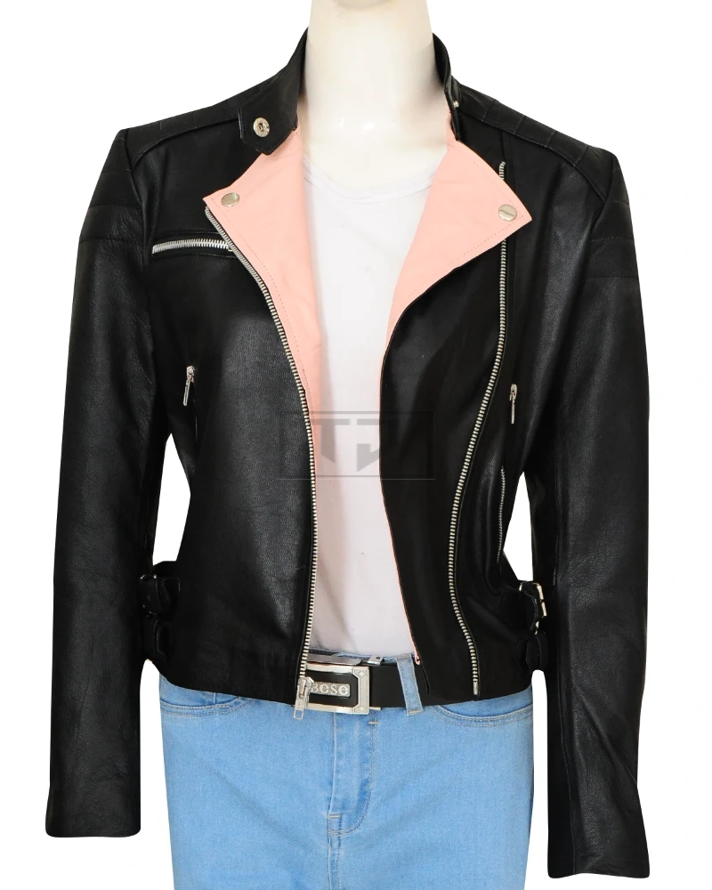 Black & Pink Brando Leather Jacket - image 1