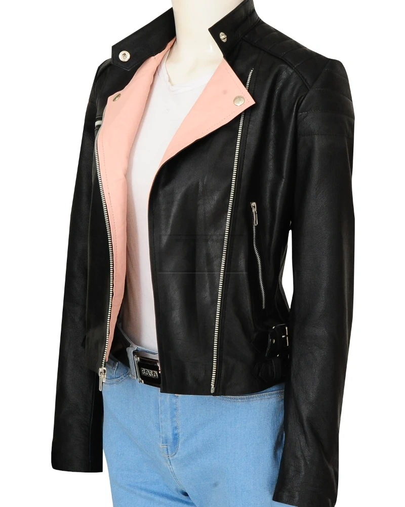 Black & Pink Brando Leather Jacket - image 4