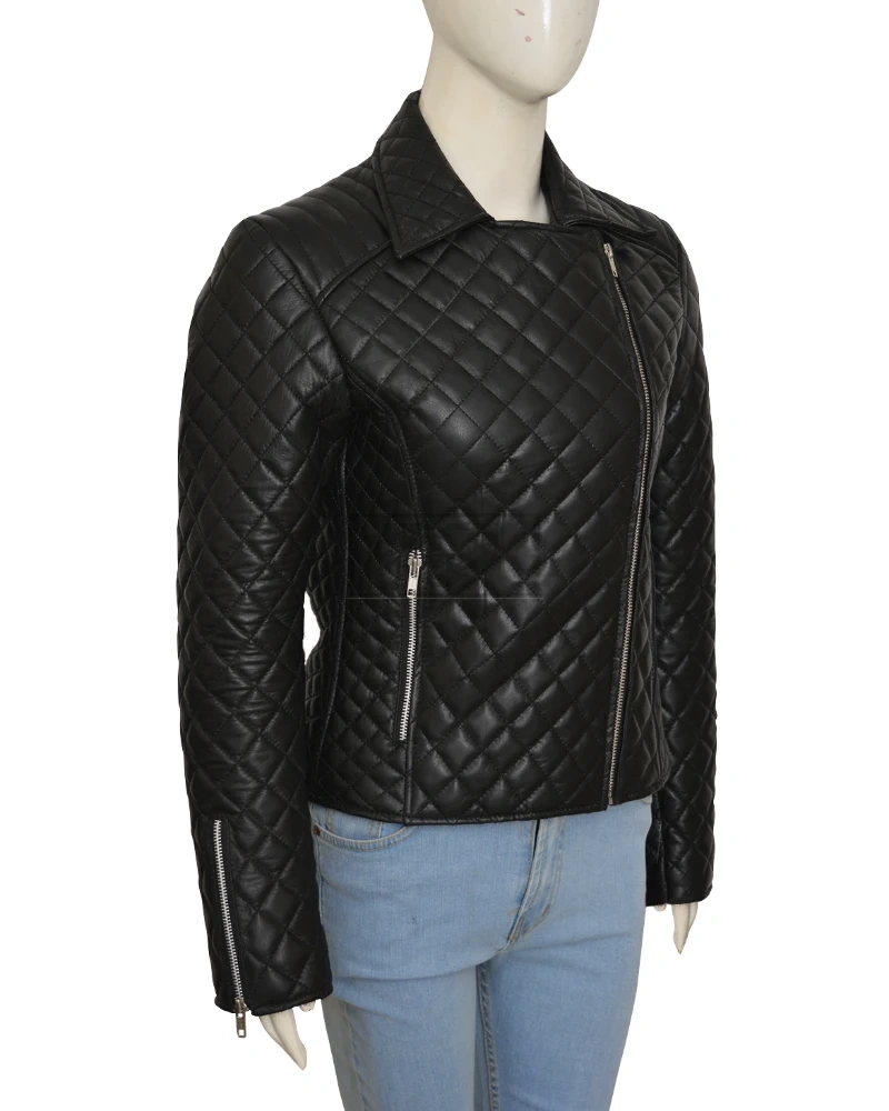 Jet Black Puffer Leather Jacket - image 3