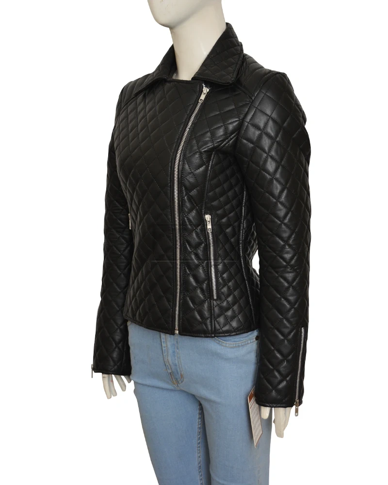 Jet Black Puffer Leather Jacket - image 4