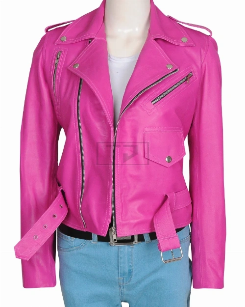 Fuschia Pink Girl Leather Jacket - Image 1
