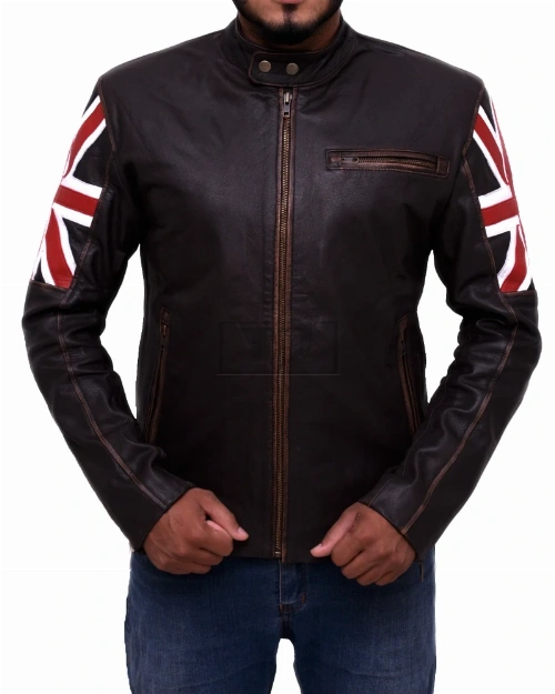 England Flag Biker Leather Jacket - Image 5