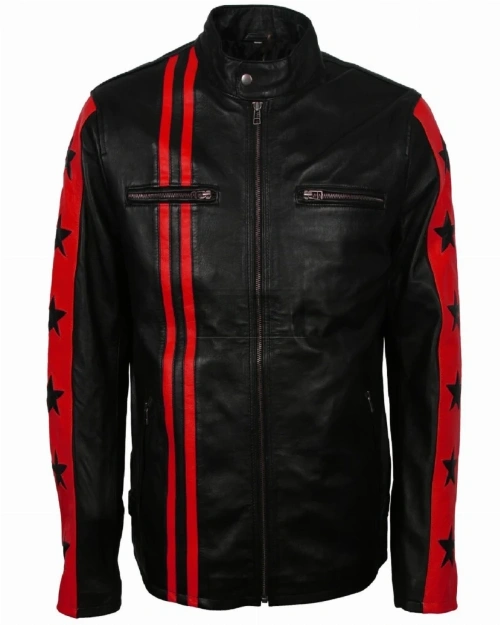 Men Red Stripes Biker Jacket