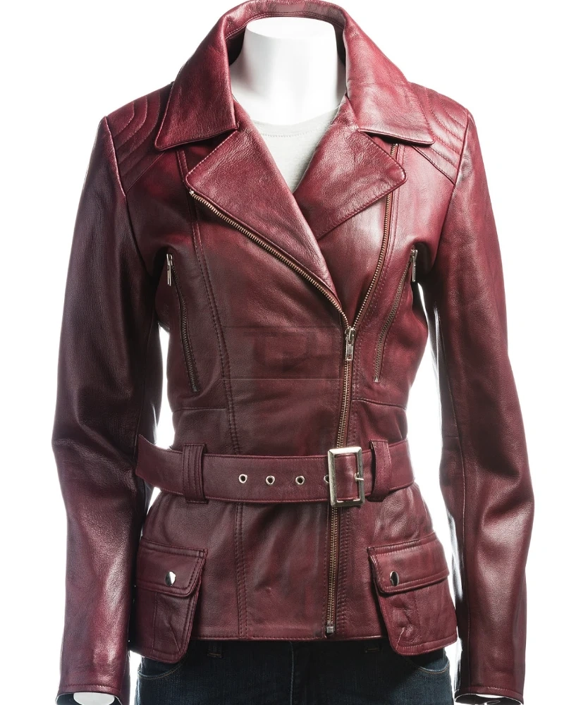 Women Burgundy Leather Jacket - image 1