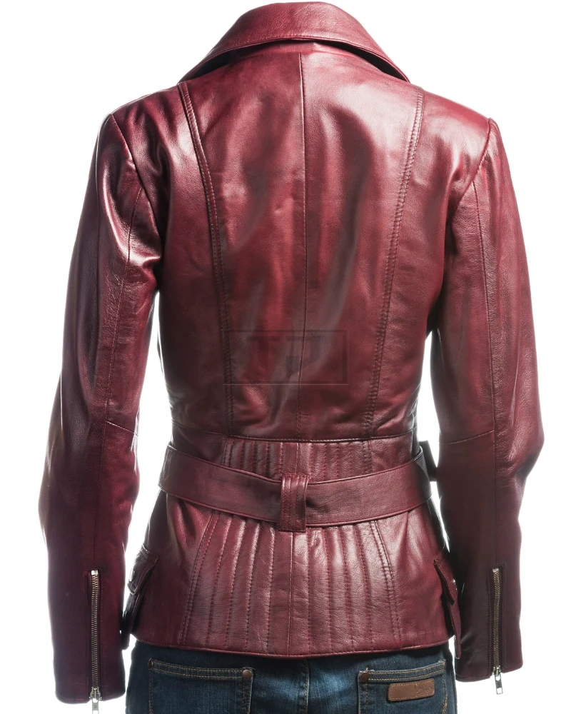 Women Burgundy Leather Jacket - image 2