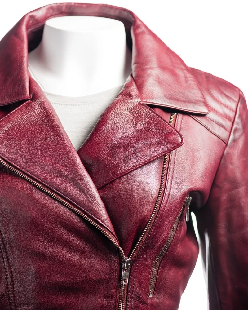 Women Burgundy Leather Jacket - image 3