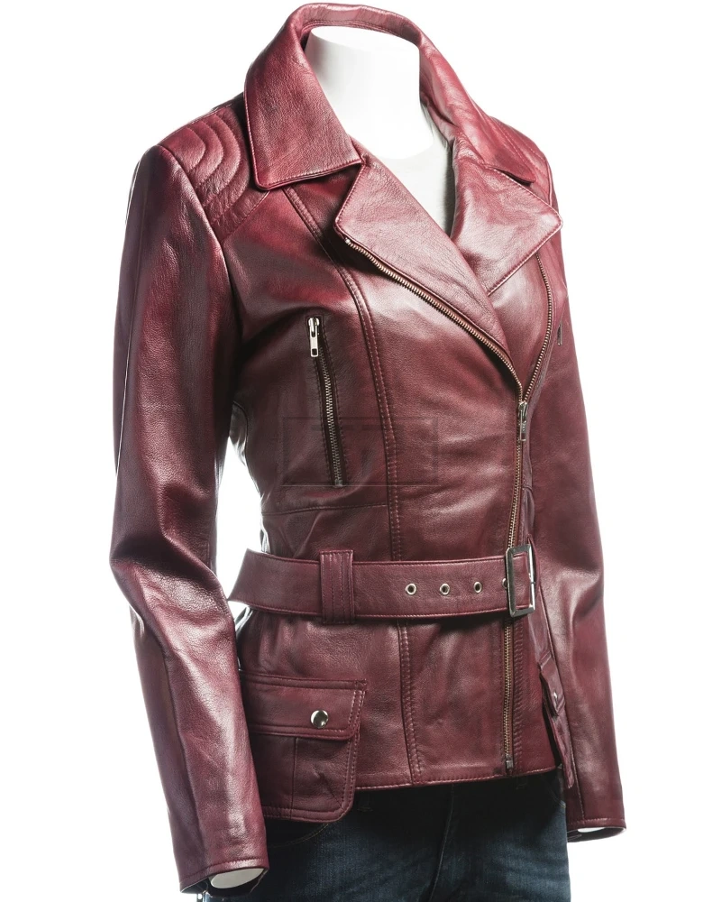 Women Burgundy Leather Jacket - image 4