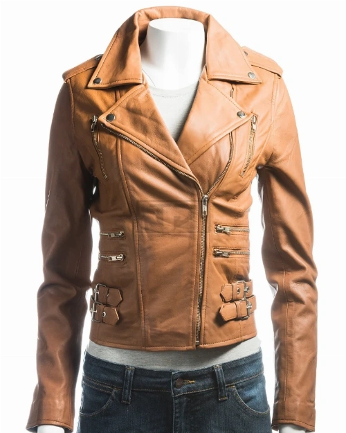 Ladies Tan Biker Jacket
