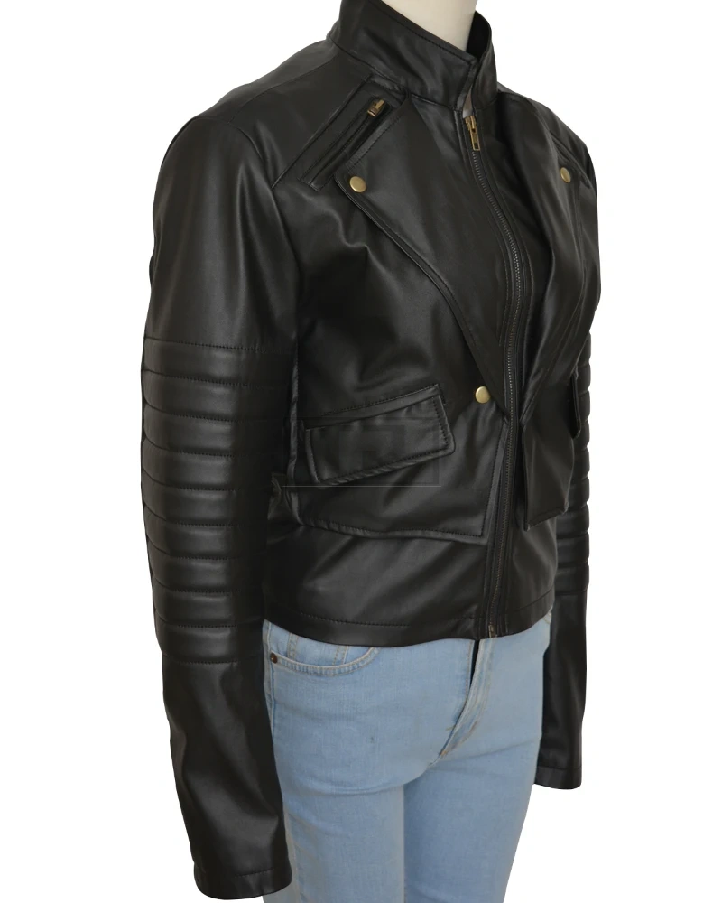 Women Black Brando Jacket - image 3