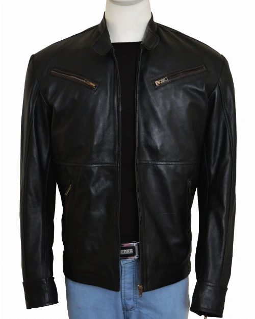 Simple Black Men Leather Jacket