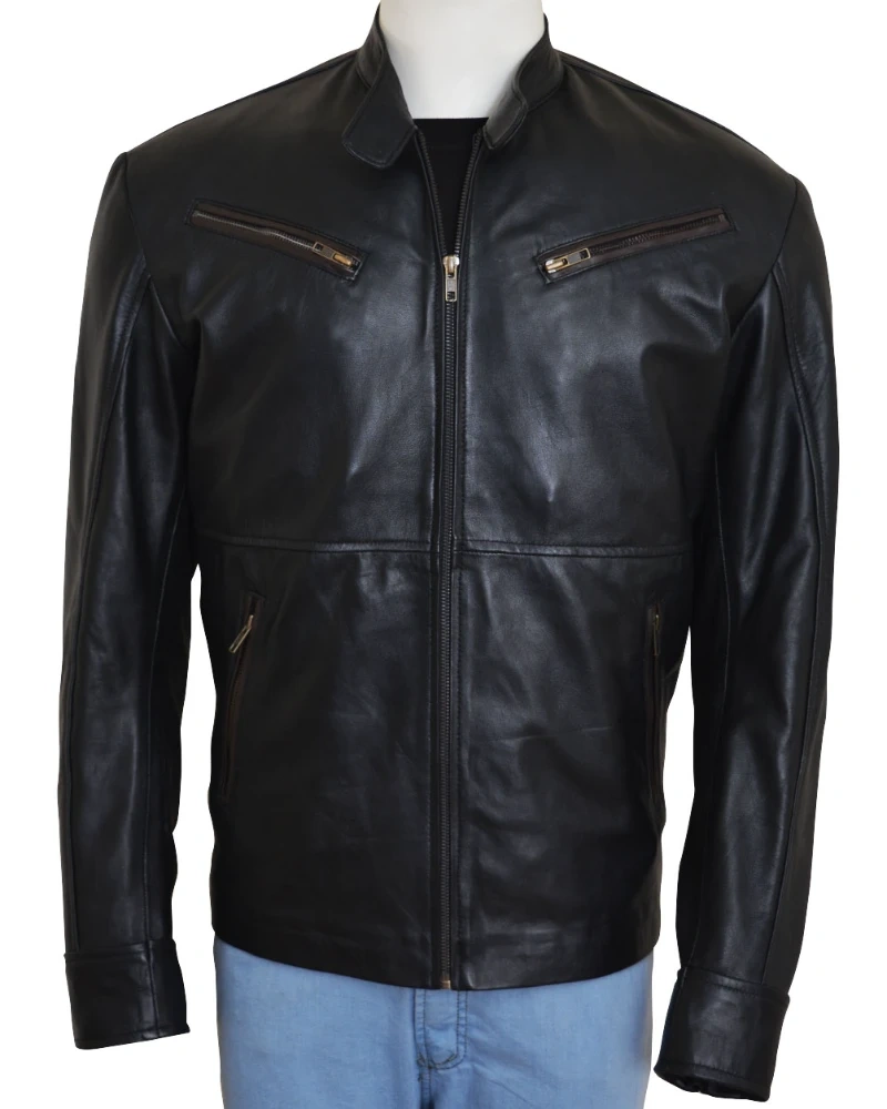 Simple Black Men Leather Jacket [16% OFF] - TorseJackets